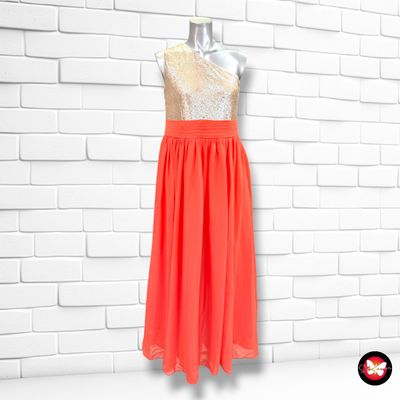**HOY** Vestido largo de fiesta  color Coral y dorado Talla S