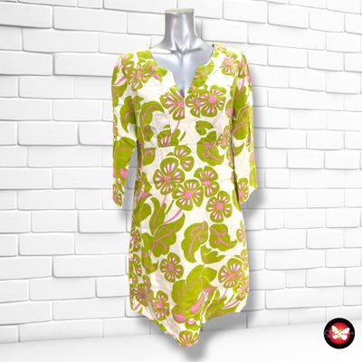**HOY** Vestido de lino BODEN color Crema, verde y rosa Talla 36