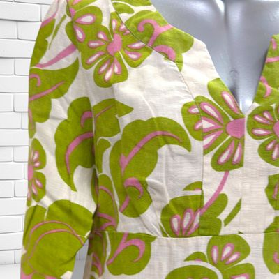 **HOY** Vestido de lino BODEN color Crema, verde y rosa Talla 36