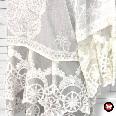 **HOY** Blusa ibicenca con encaje color Blanco Talla ÚNICA