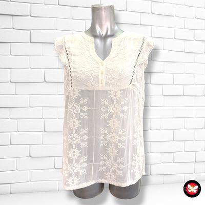 **HOY** Blusa traslúcida sin mangas con bordados INDI&COLD color Hueso Talla L