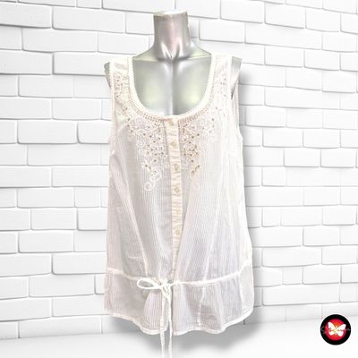 **HOY** Blusa sin mangas con bordados MS color Blanco y camel Talla 44