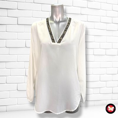 **HOY** Blusa de manga larga con pedreriía FESTA color Blanco Talla 46