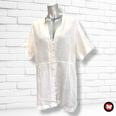 **HOY** Camisa de lino de manga corta color Blanco Talla XL