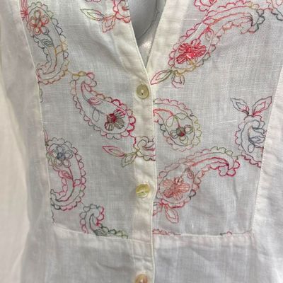 **HOY** Camisa de lino de manga larga con bordados color Blanco Talla 44