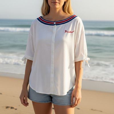 **HOY** Blusa escote barco color Blanco, azul y rojo Talla L