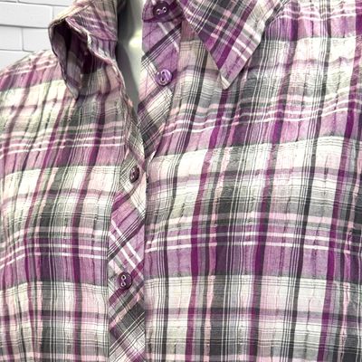 **HOY** Camisa de media manga de cuadros CANDA color Violeta, blanco y gris Talla 48