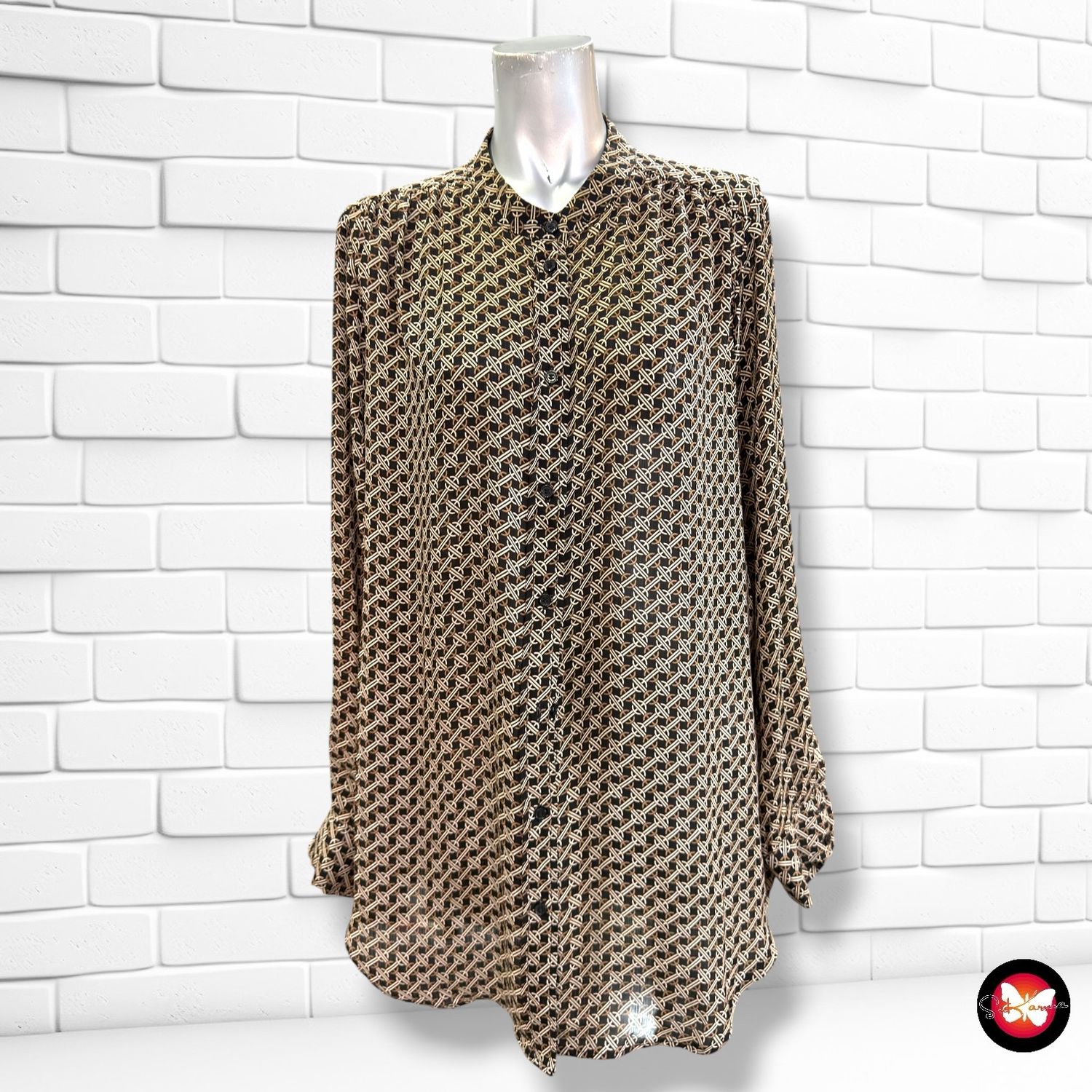 Camisa de manga larga H&amp;M color Negro y beige Talla 42 (grande)