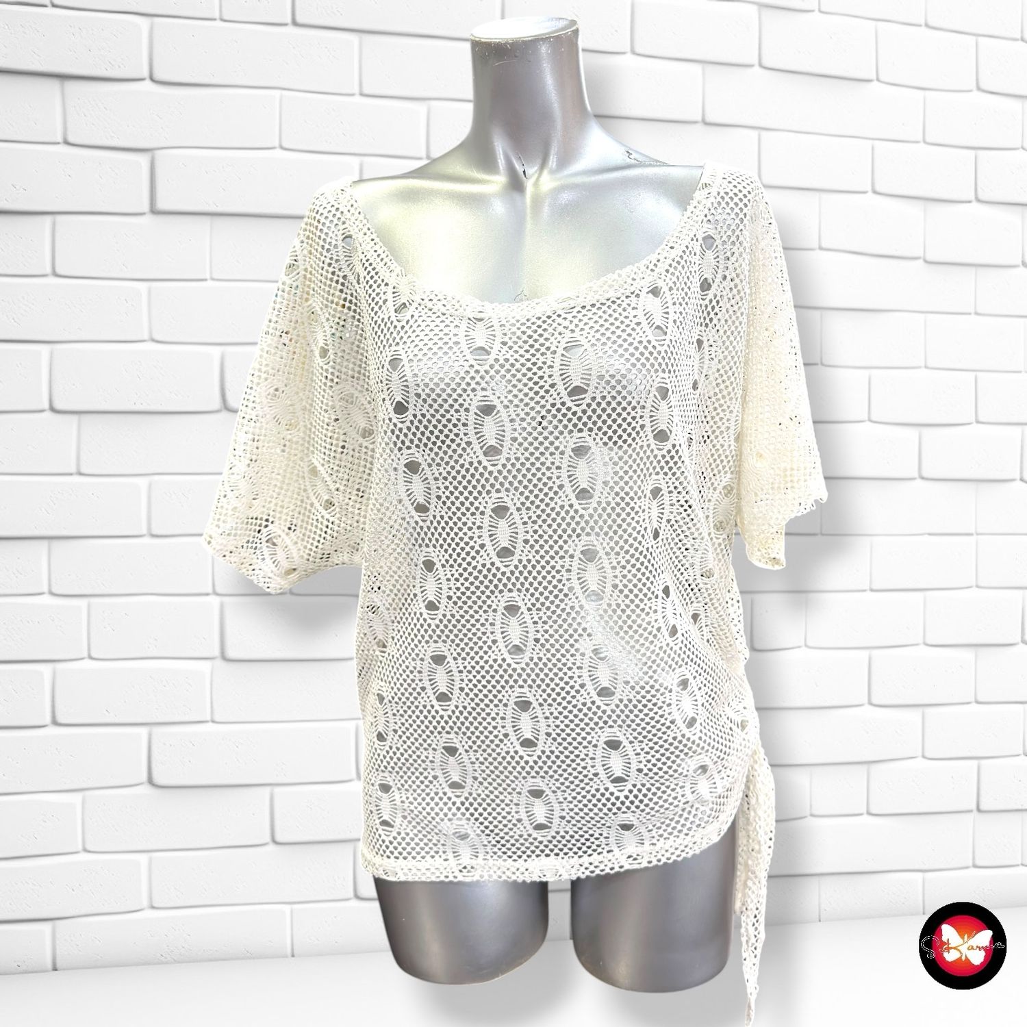 Blusa de rejila  color Blanco Talla ÚNICA