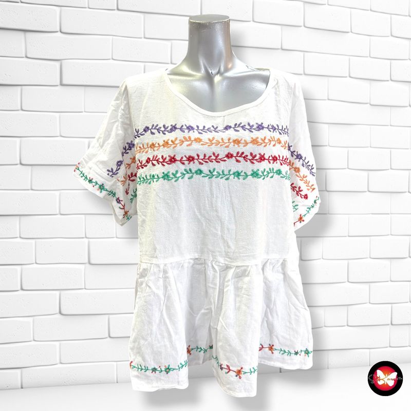 Blusa de manga corta con bordados SHEIN color Blanco y varios Talla 2XL
