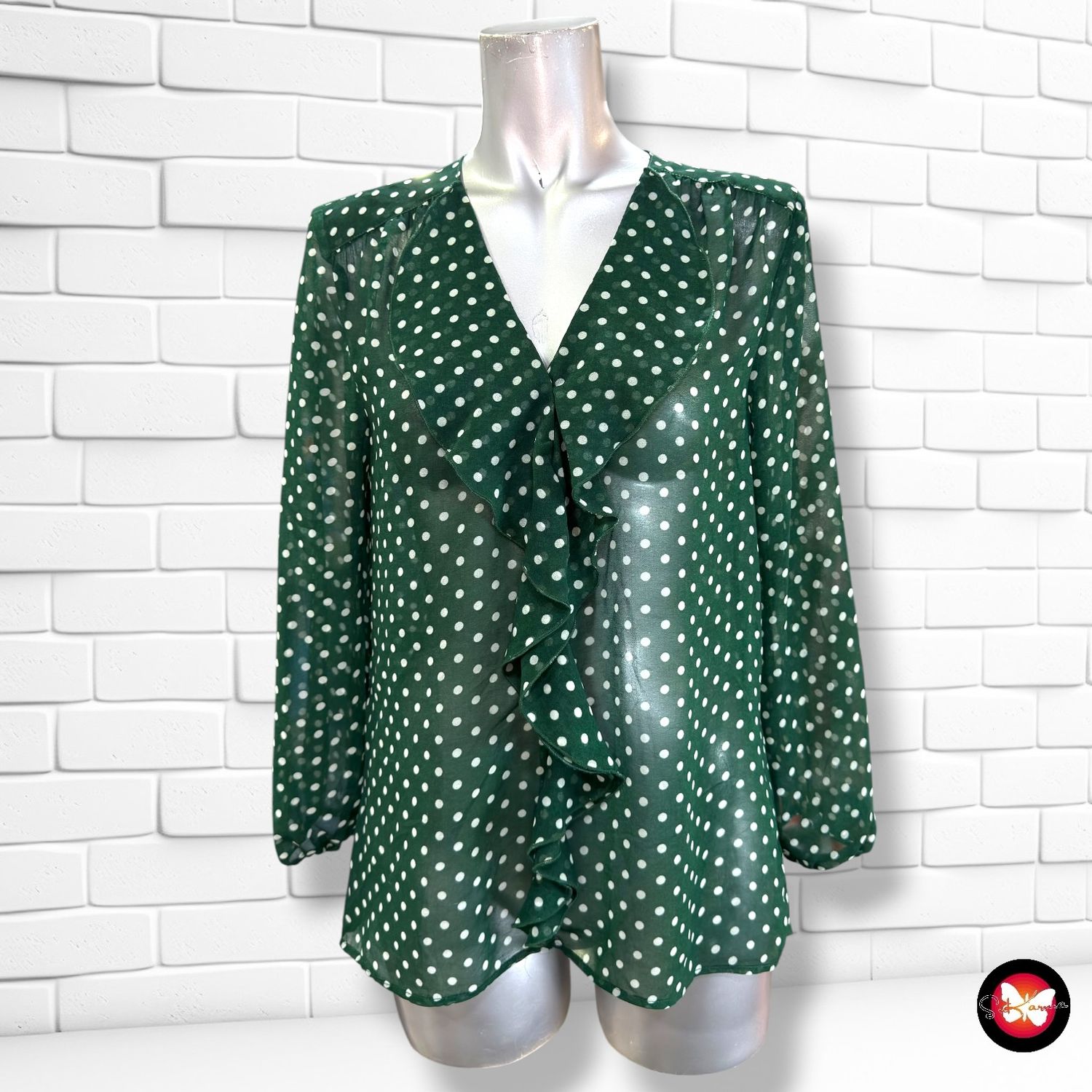 Blusa traslúcida de lunares ZARA color Verde y blanco Talla M