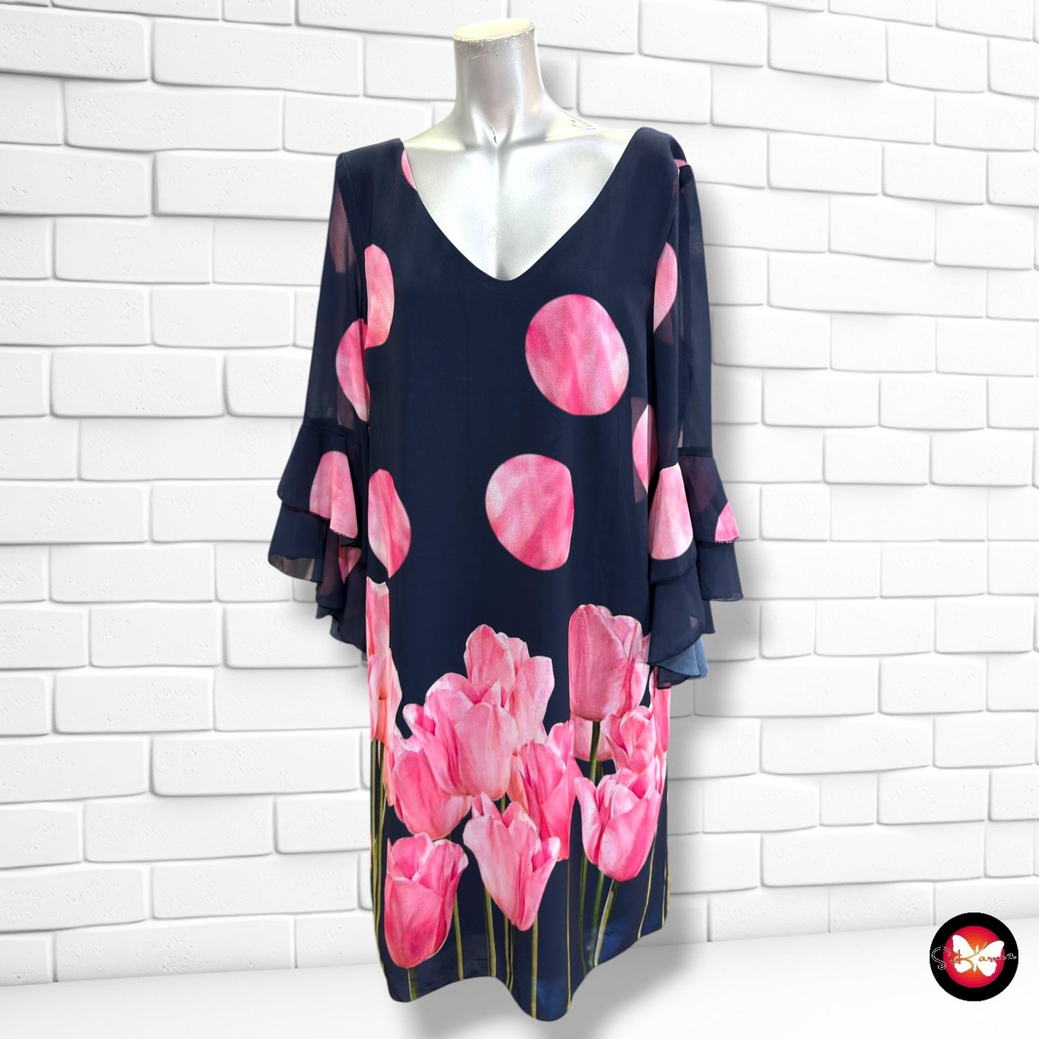 Vestido de mangas de volantes D’CERO color Azul y rosa Talla L/XL