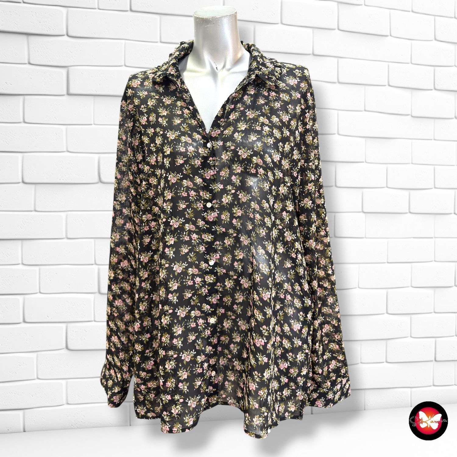 Camisa traslúcida de florecitas H&amp;M color Negro y varios Talla 44