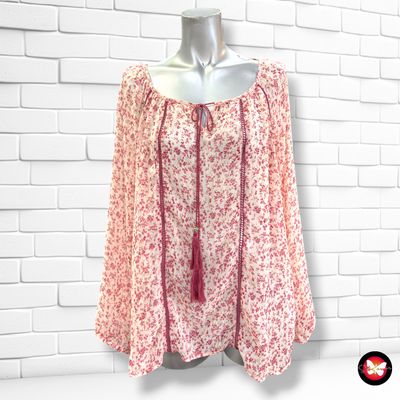 **HOY** Blusa traslúcida de manga larga JANINA color Beige y fresa Talla 40 (grande)