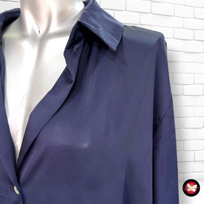 **HOY** Camisa de manga larga satinada ZARA color Azul marino Talla XL