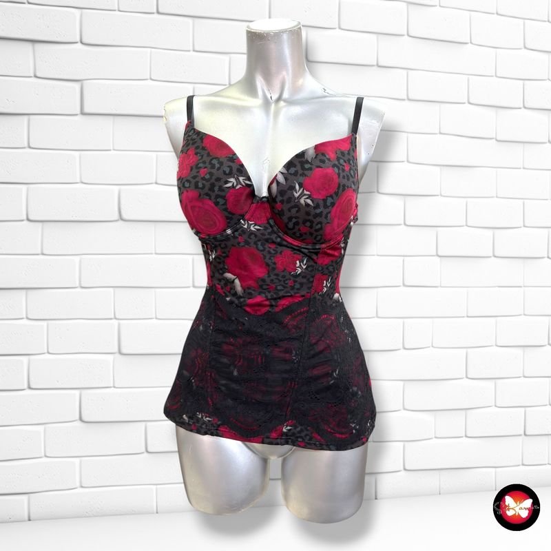 Corsé lencería FLEXEES color Gris y rojo Talla 36C
