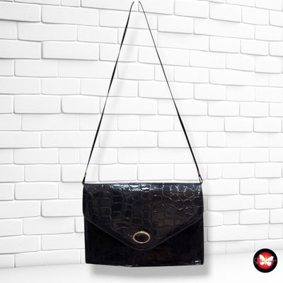 **HOY** Sobre mano vintage / bandolera acharolado color Negro Talla GRANDE