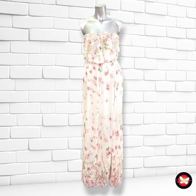 **HOY** Vestido largo palabra de honor color Blanco y rosa Talla L