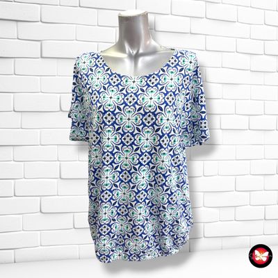**HOY** Camiseta de manga corta TCHIBO color Blanco, azul y turquesa  Talla 40/42 (grande)