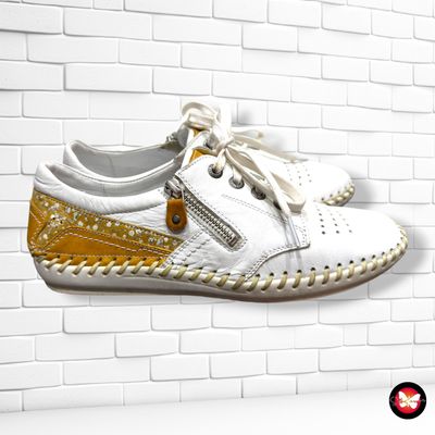 Zapatillas de piel KRISBUT color Blanco y mostaza Talla Calzado 40