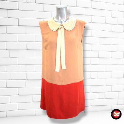 **HOY** Vestido sin mangas con lazada al cuello BONSUI color Camel y teja Talla S