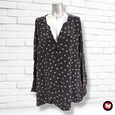 **HOY** Blusa de lunares y florecitas JANINA color Negro, blanco y rosa Talla 54