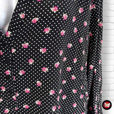 **HOY** Blusa de lunares y florecitas JANINA color Negro, blanco y rosa Talla 54