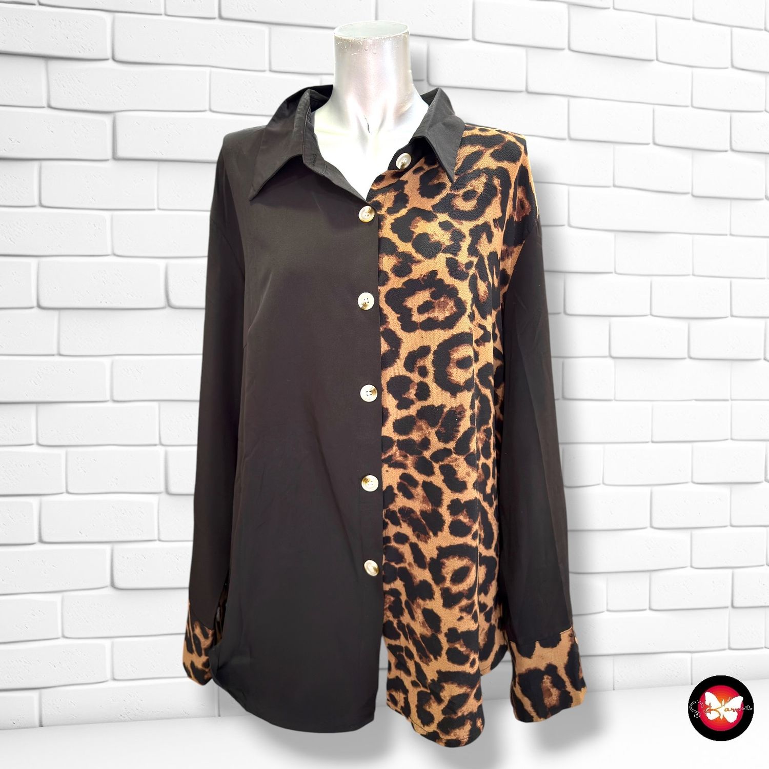 Camisa de manga larga con animall print  SHEIN CURVE color Negro y marrón Talla 1XL