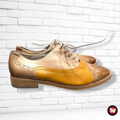 **HOY** Zapatos oxford de piel ZANON & ZAGO color Camel, mostaza y marrón Talla Calzado 38