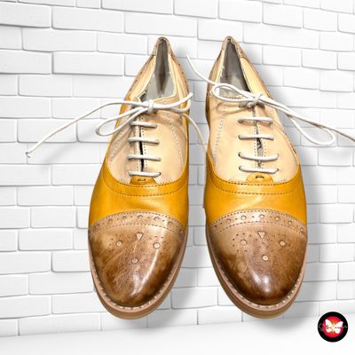 **HOY** Zapatos oxford de piel ZANON & ZAGO color Camel, mostaza y marrón Talla Calzado 38