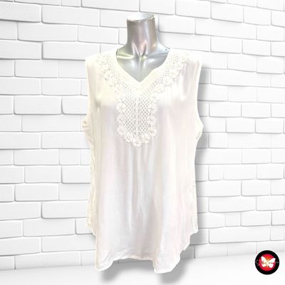**HOY** Blusa sin mangas con encaje y perlitas  color Blanco Talla XL