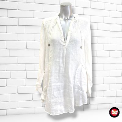 **HOY** Blusón playero de lino con capucha FORCYNTHIA color Blanco Talla S