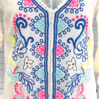 **HOY** Vestido túnica playera con bordados VENCA color Blanco roto Talla M