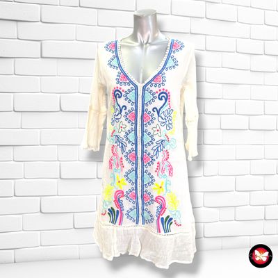 **HOY** Vestido túnica playera con bordados VENCA color Blanco roto Talla M