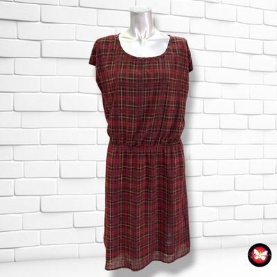 Vestido de gasa de cuadros color Granate y negro Talla M/L