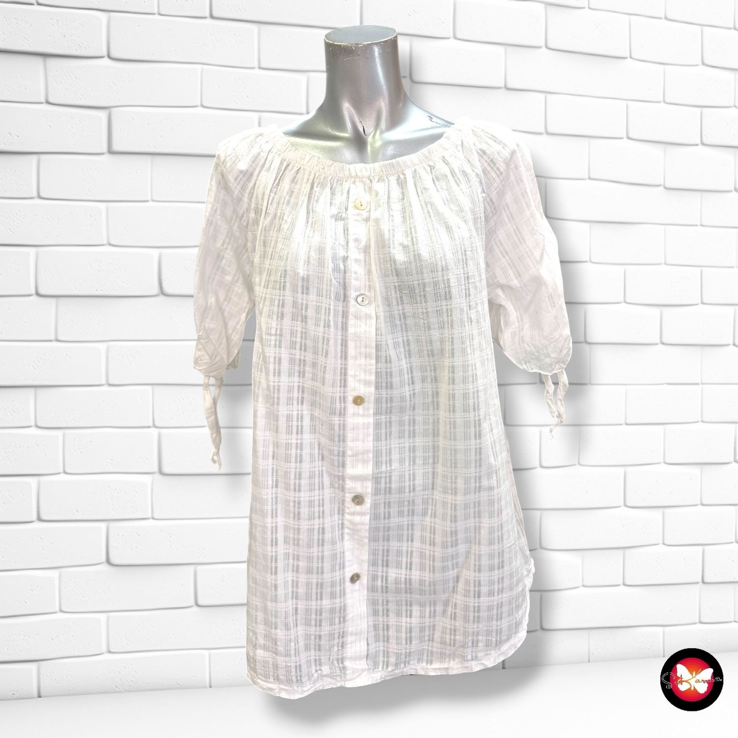Blusa escote barco color Blanco Talla ÚNICA