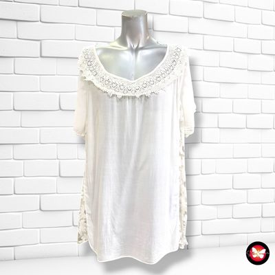 **HOY** Blusa con encaje y transparencias color Blanco Talla ÚNICA