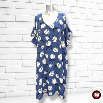 **HOY** Vestido con mangas de volantes EL CORTE INGLÉS color Azul y blanco Talla XXL