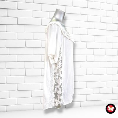 **HOY** Blusa con encaje y transparencias color Blanco Talla ÚNICA