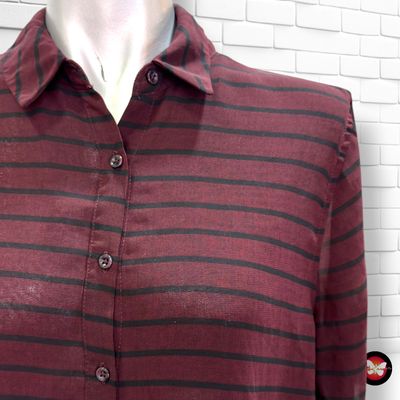**HOY** Camisola de rayas traslúcida STRADIVARIUS color Vino y negro Talla S