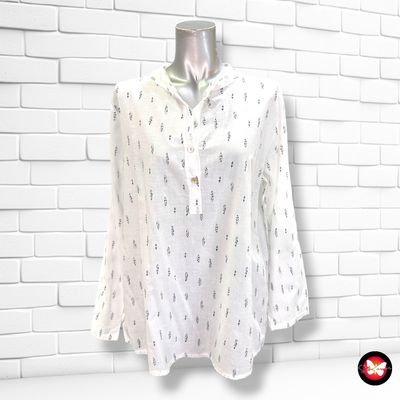 **HOY** Blusa de manga larga con hojitas color Blanco y azul Talla ÚNICA