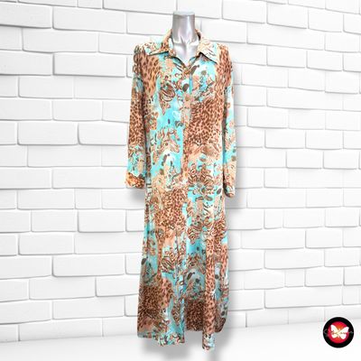 **HOY** Vestido largo camisero FLAMENCO ROSA color Turquesa y marrón Talla L