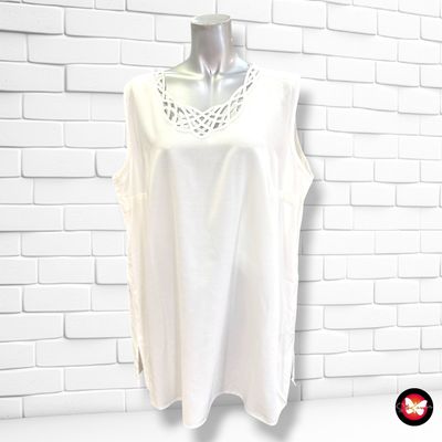 **HOY** Blusa sin mangas con bordados color Blanco Talla 48