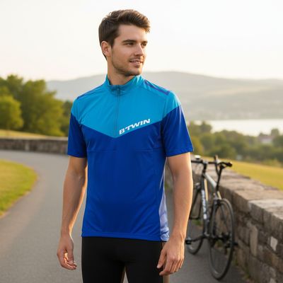 **HOY** Camiseta deportiva ciclista B’TWIN color Azul y turquesa Talla Hombre S