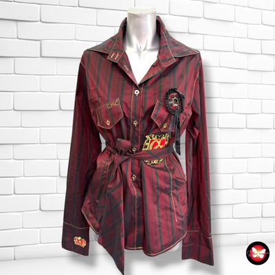 **HOY** Camisa de manga larga con apliques CRISTINA CAPUCCI color Granate y verde Talla L