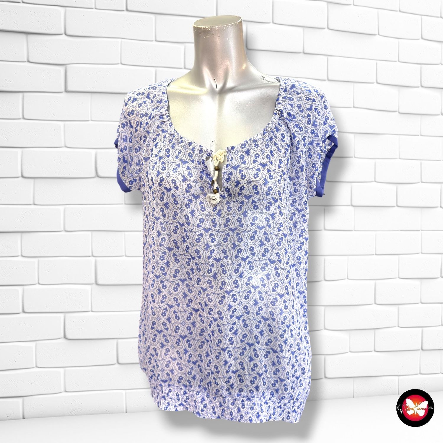Blusa traslúcida ESPRIT color Azul y blanco Talla 36