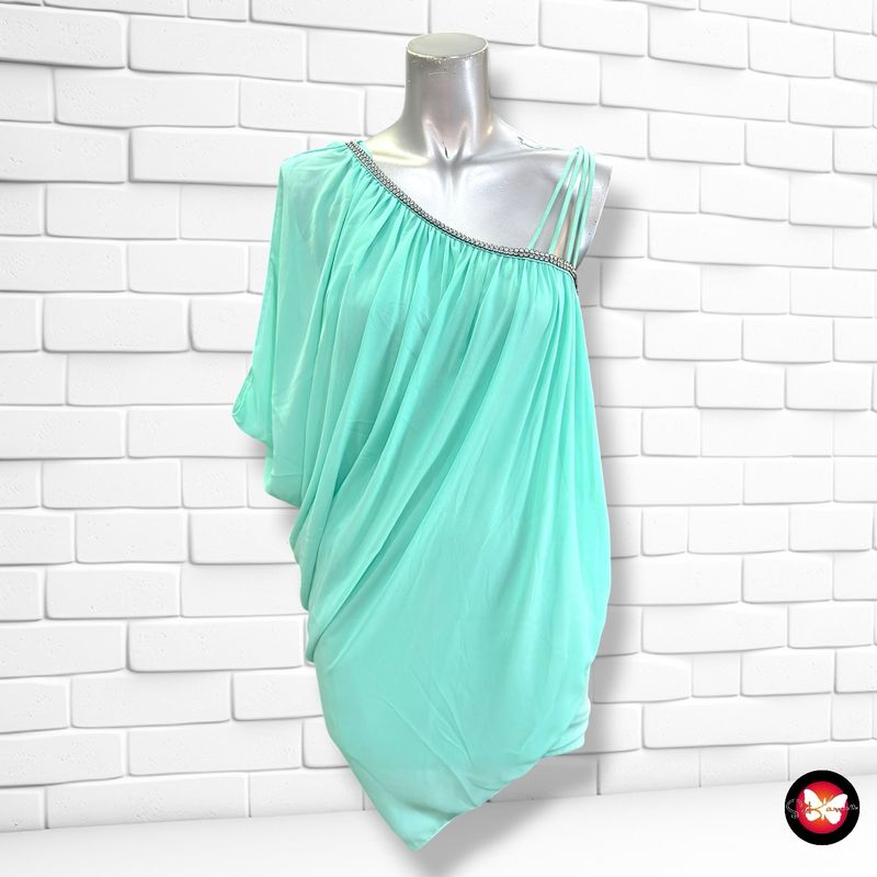 Blusa asimétrica con drapeado  color Menta Talla ÚNICA