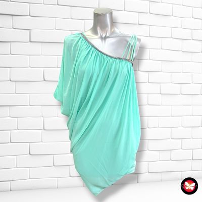 **HOY** Blusa asimétrica con drapeado  color Menta Talla ÚNICA