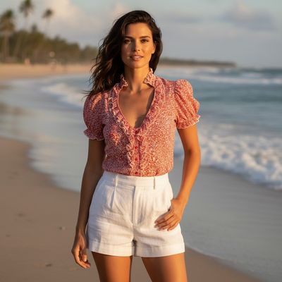 **HOY** Camisa traslúcida entallada ORSAY color Rojo y blanco Talla S