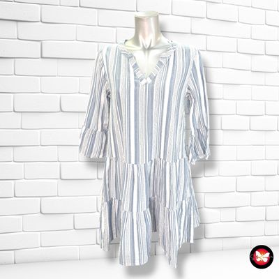 **HOY** Vestido de rayitas GINA color Blanco y celeste  Talla 38
